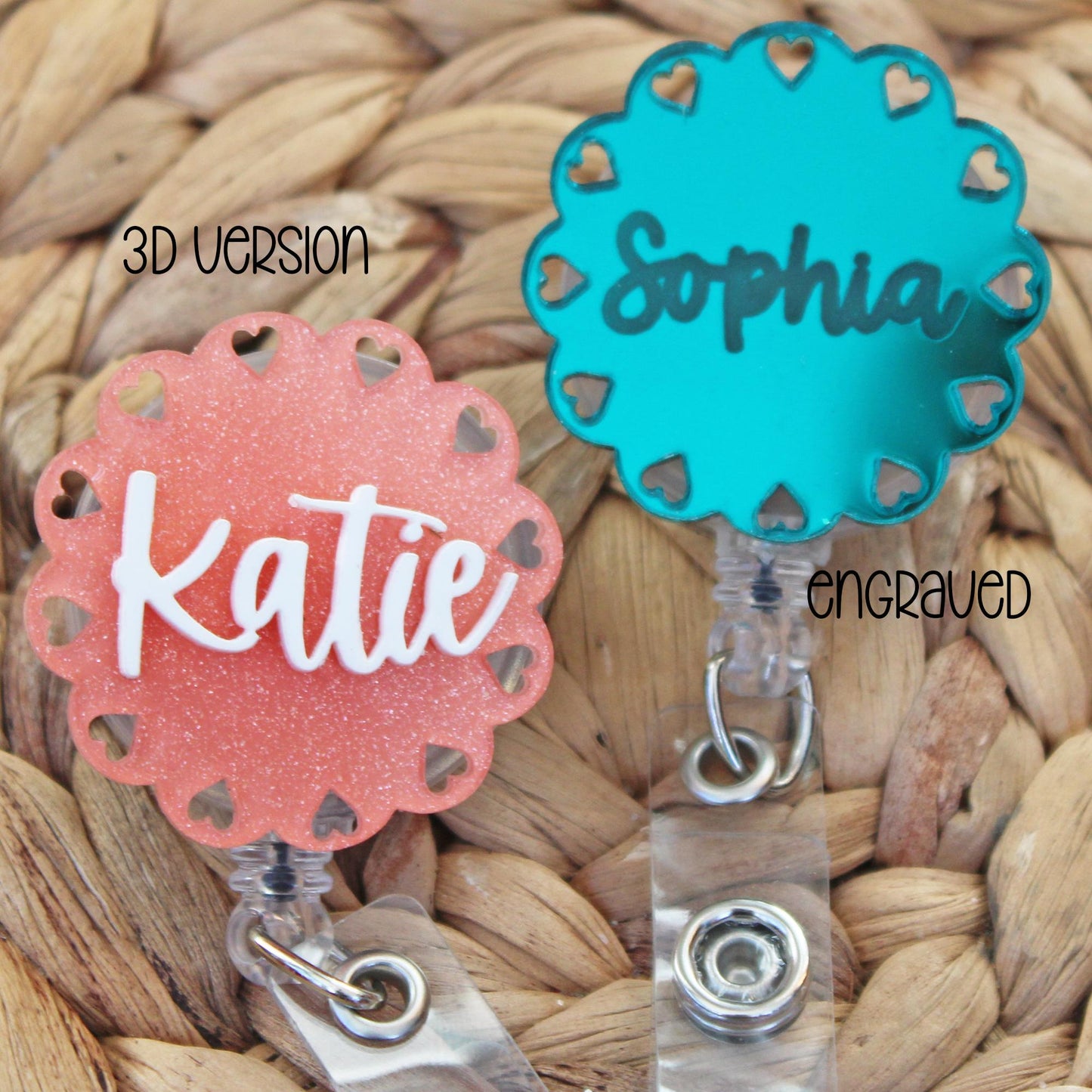 Name Badge Reel- Scallop Heart