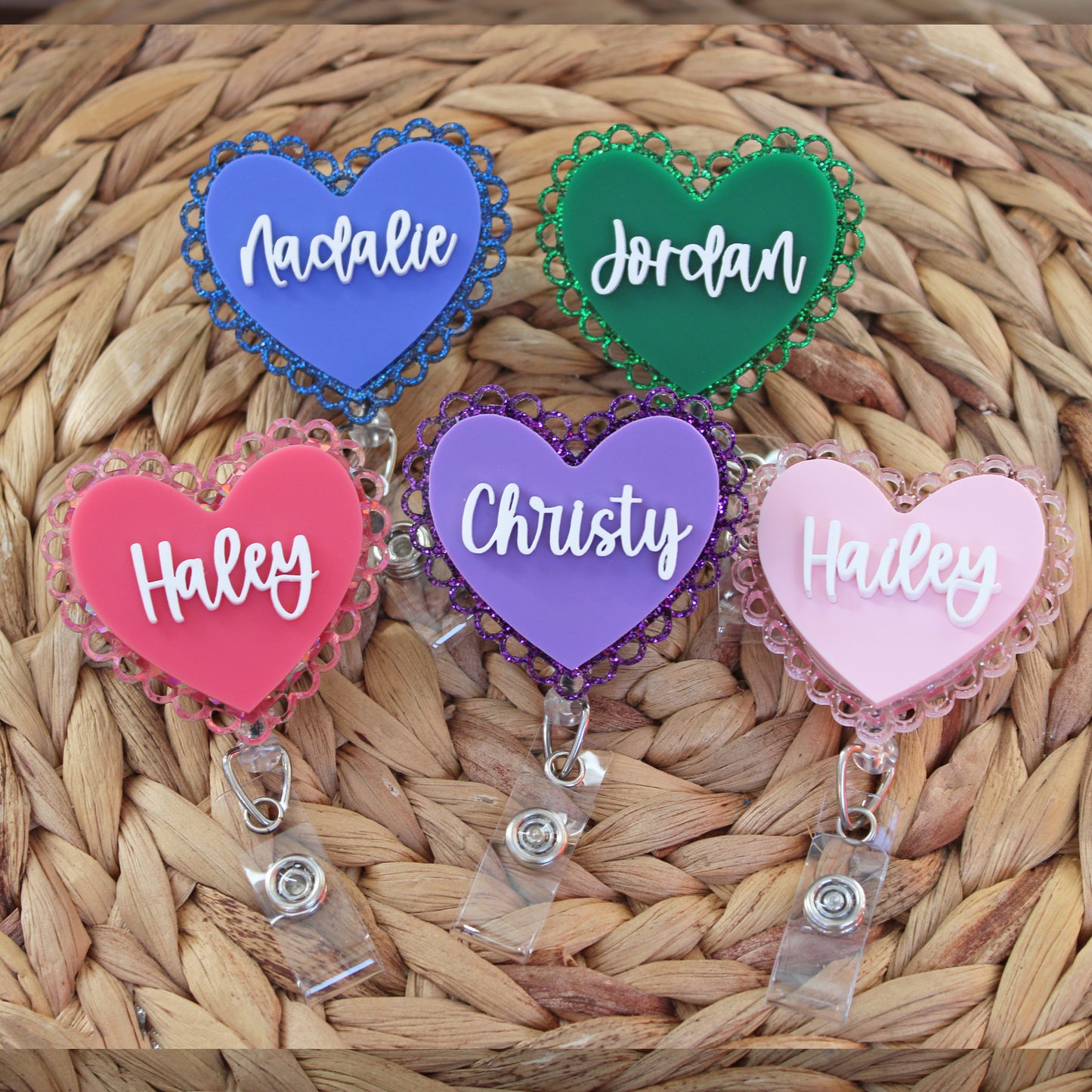 Lacey Heart Name Badge Reel