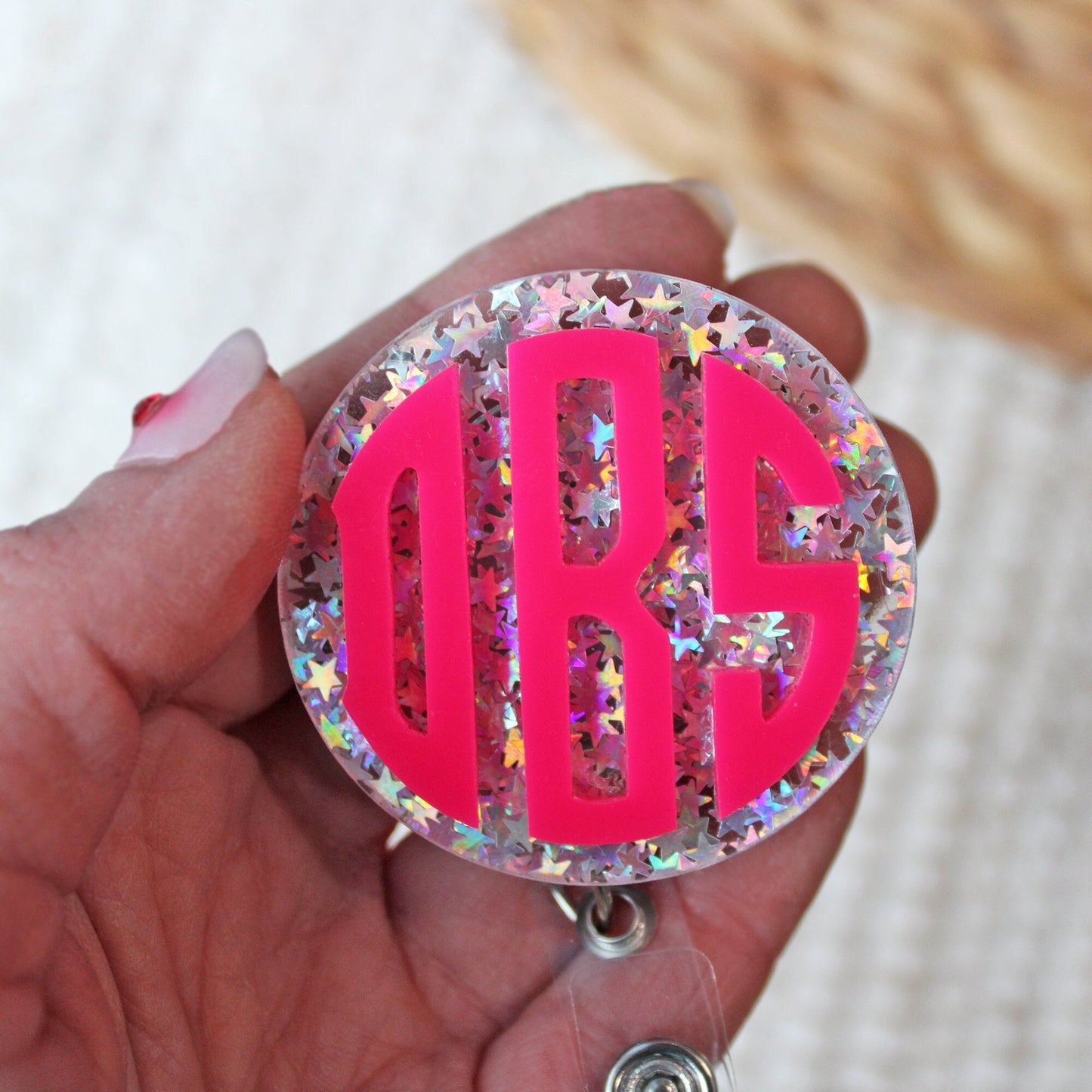 monogram personalized badge reel