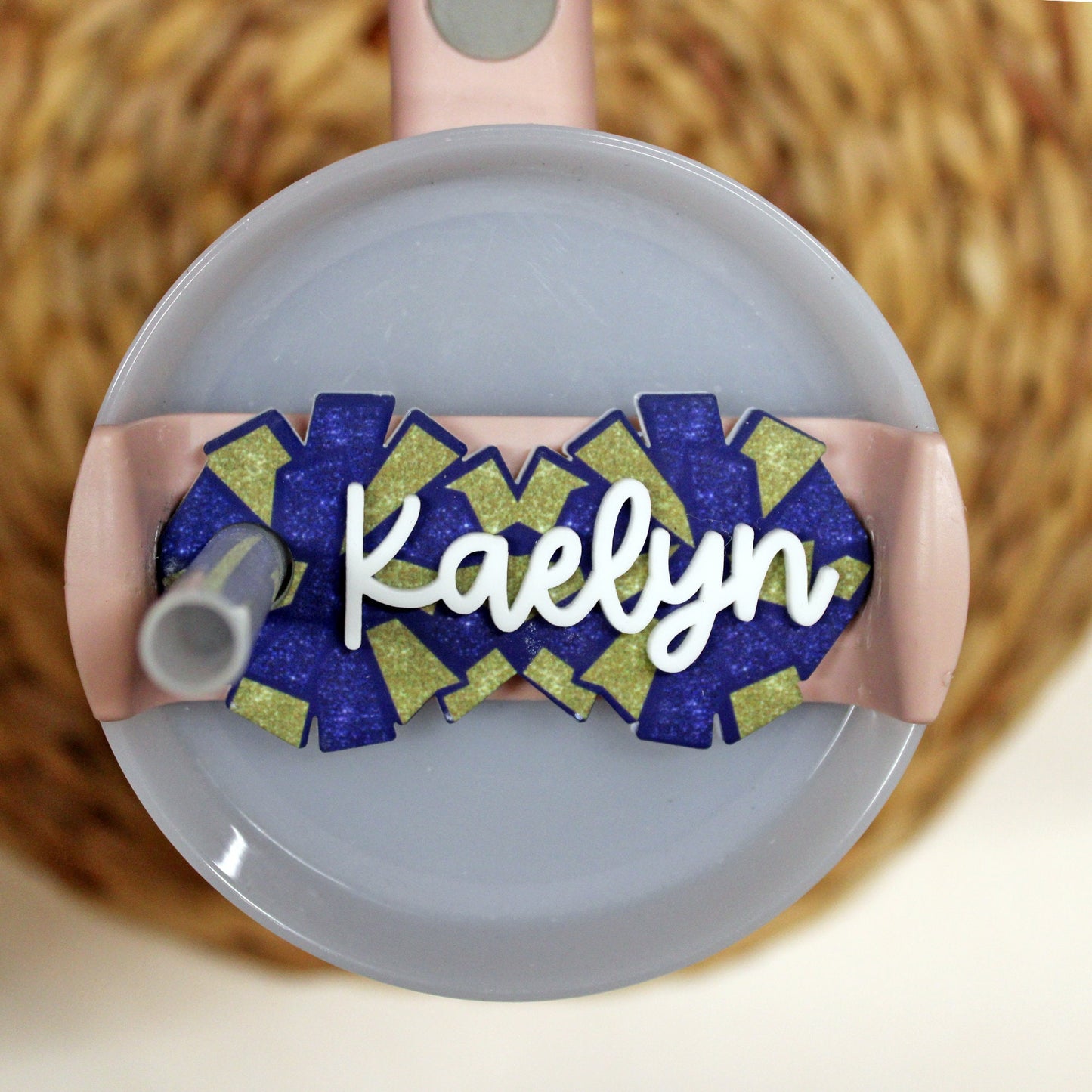 Cheer Stanley Name Plate, Personalized Stanley Topper, pompom Topper