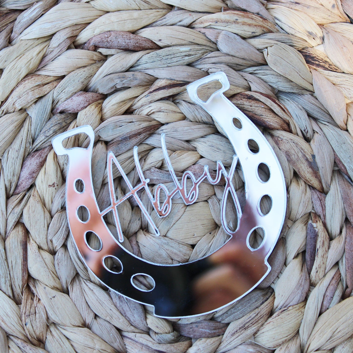 Horseshoe Cake Charm Acrylic Horse Cake Topper Gold Mirror Topper Horseshoe Personalized Cake Topper Custom Cake Charm, horse party d