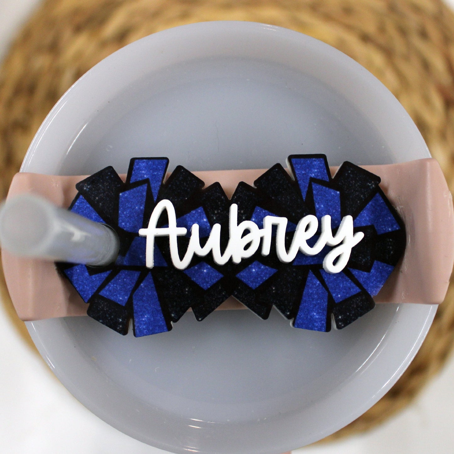 Cheer Stanley Name Plate, Personalized Stanley Topper, pompom Topper