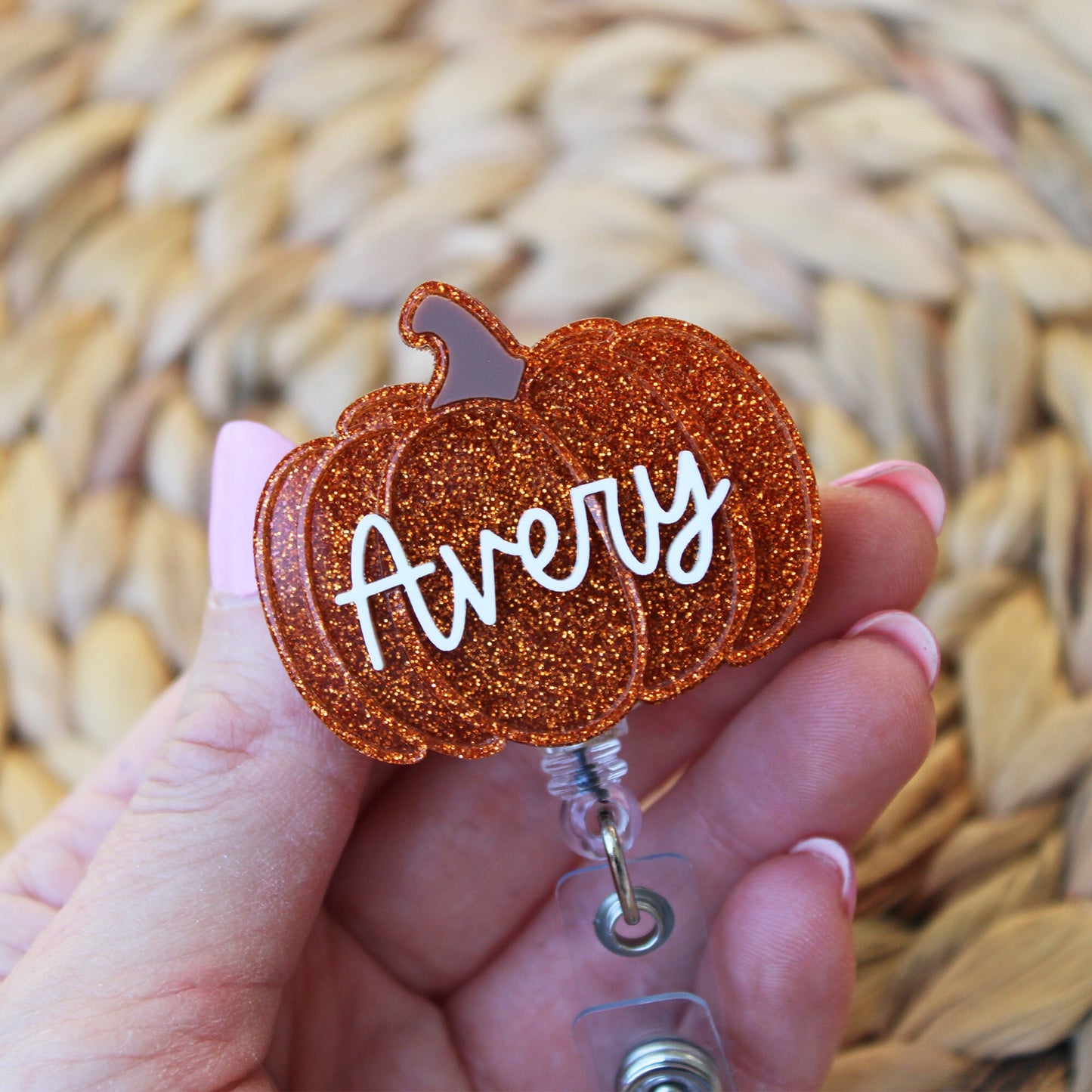 Pumpkin Badge Reel, custom name badge reel, Personalized Retractable ID Badge Holder, name badge Reel, pumpkin badge reel, fall reel