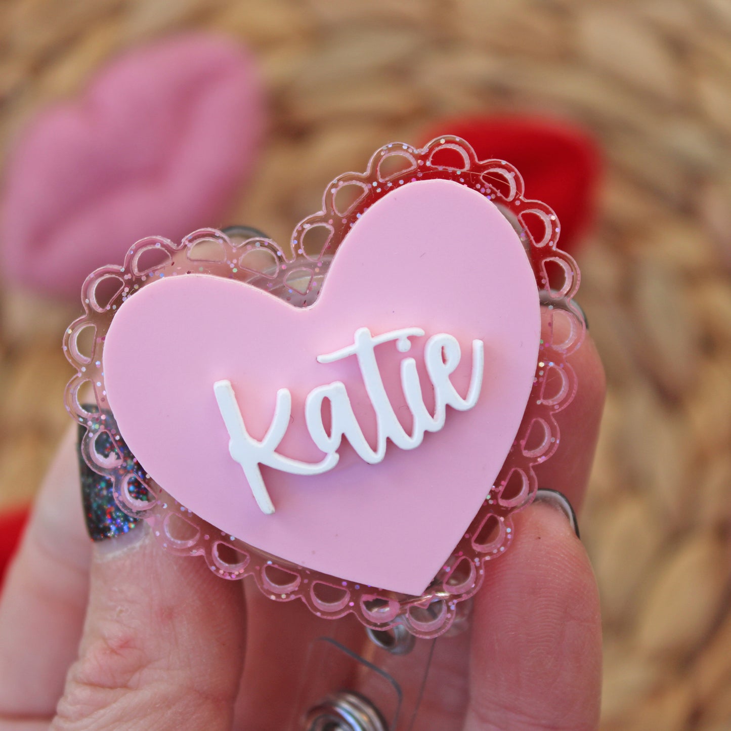 Lacey Heart Name Badge Reel