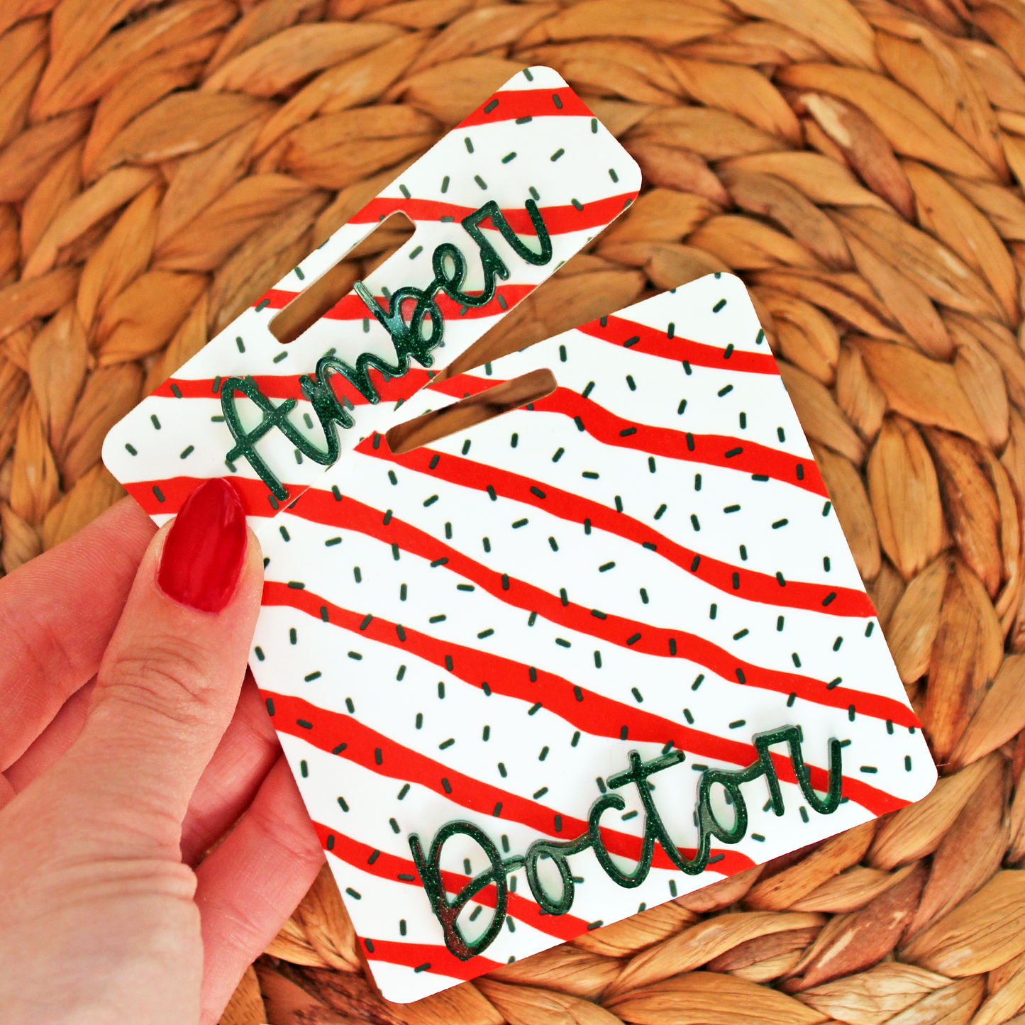 Christmas Cake Custom Acrylic Badge Buddy & Topper, with Extended sizes