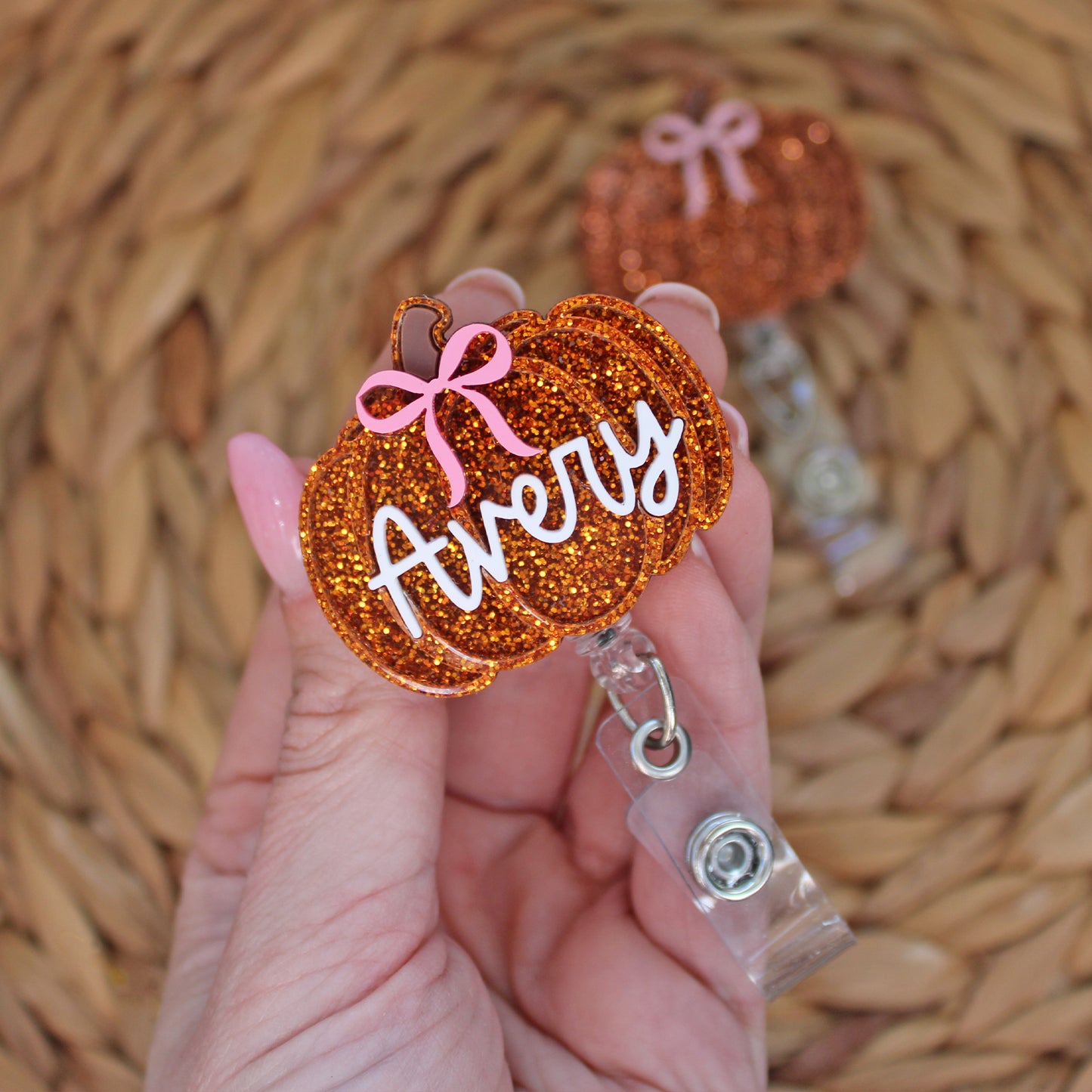 Pumpkin With Bow Badge Reel