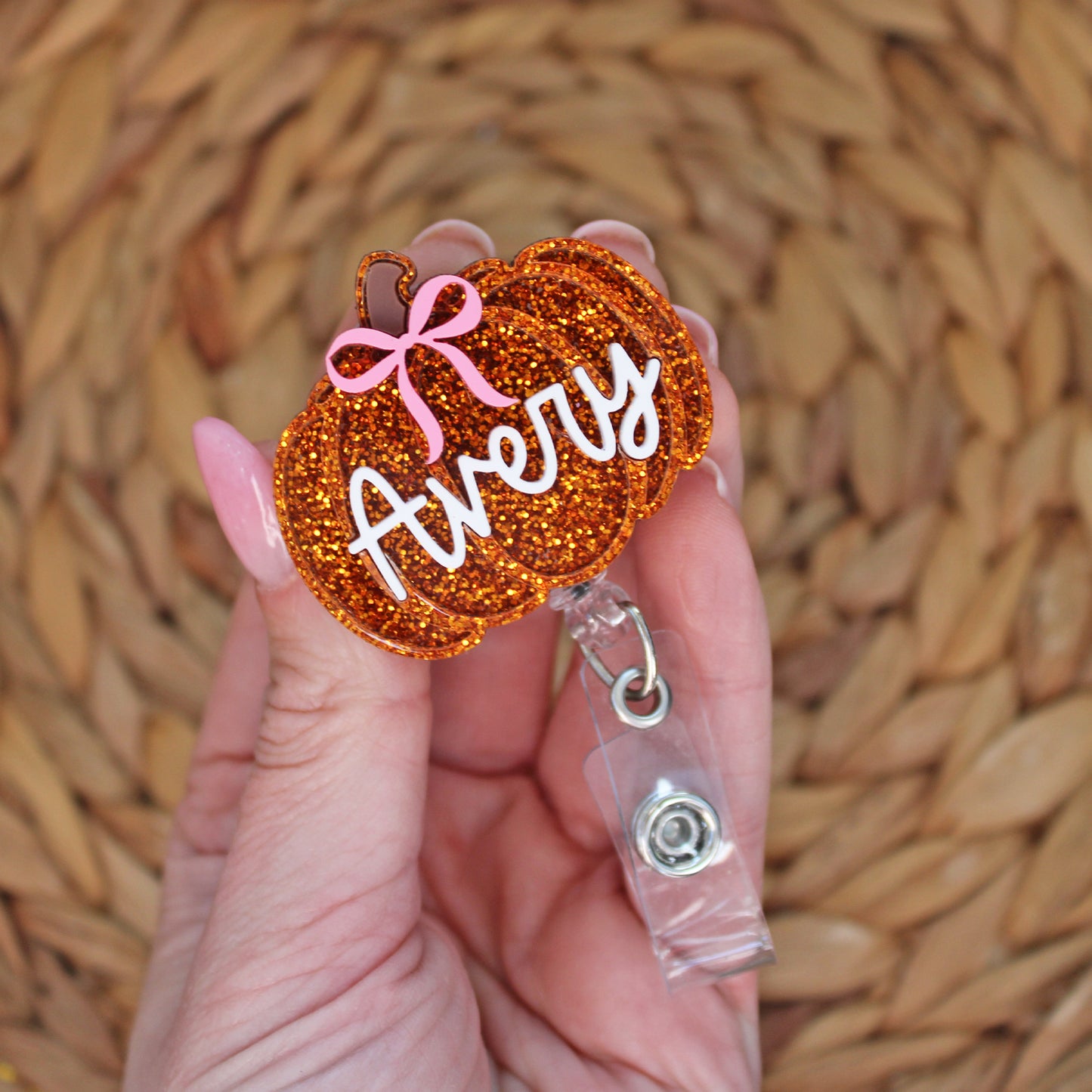 Pumpkin With Bow Badge Reel