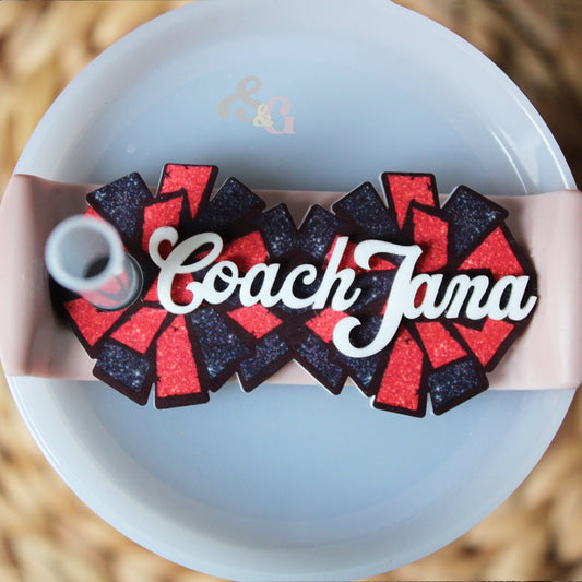 Cheer Stanley Name Plate, Personalized Stanley Topper, pompom Topper