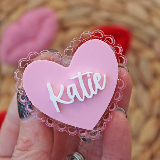 Lacey Heart Name Badge Reel