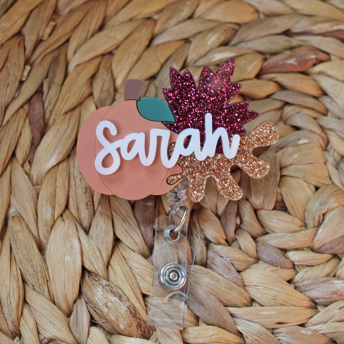Pumpkin With Leaves Badge Reel