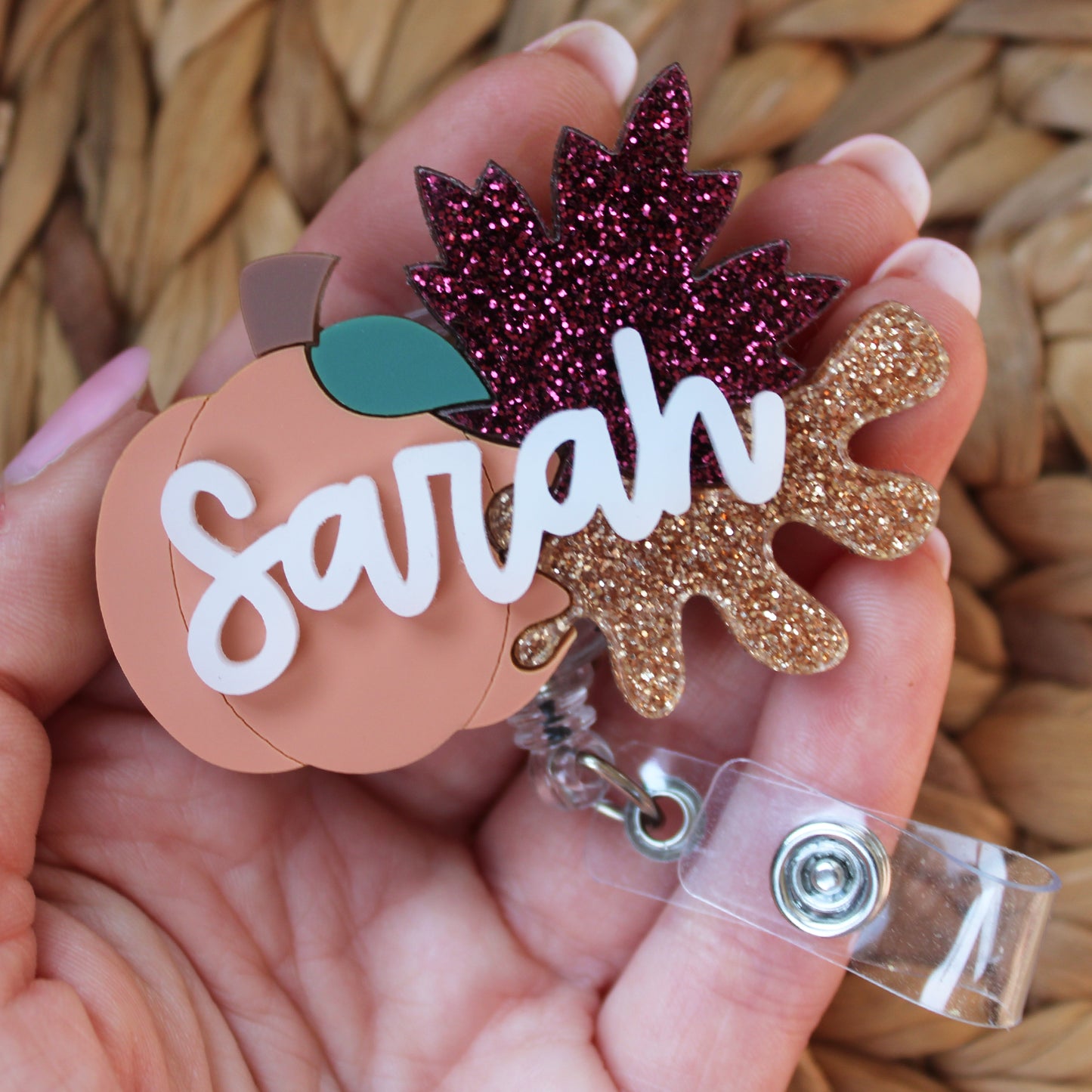 Pumpkin With Leaves Badge Reel