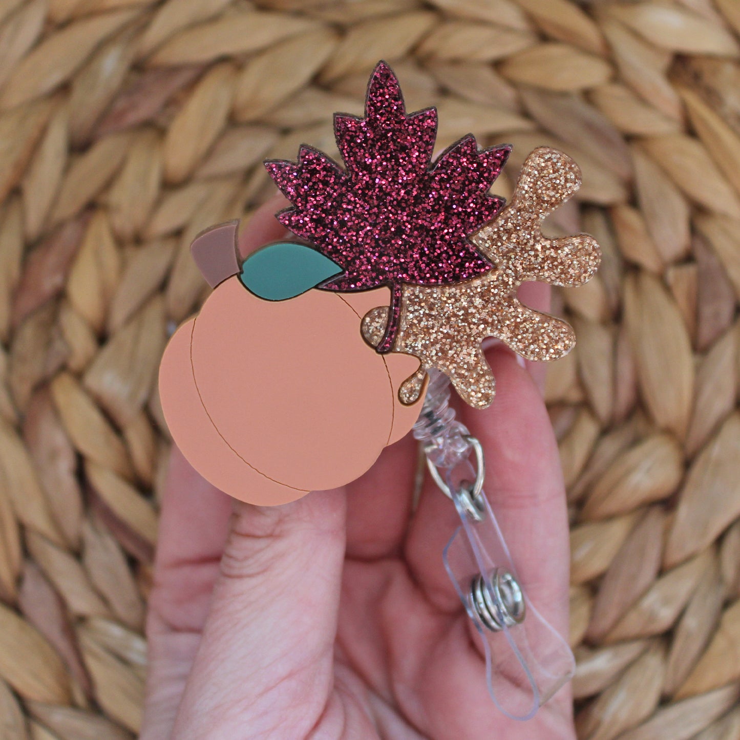 Pumpkin With Leaves Badge Reel