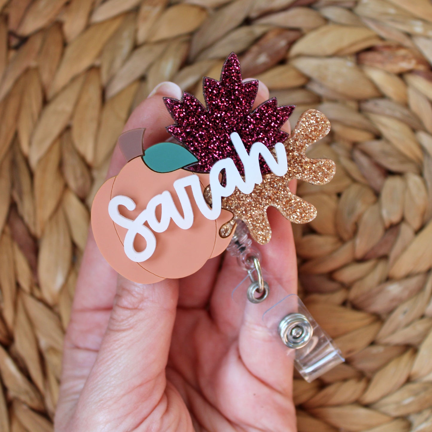 Pumpkin With Leaves Badge Reel