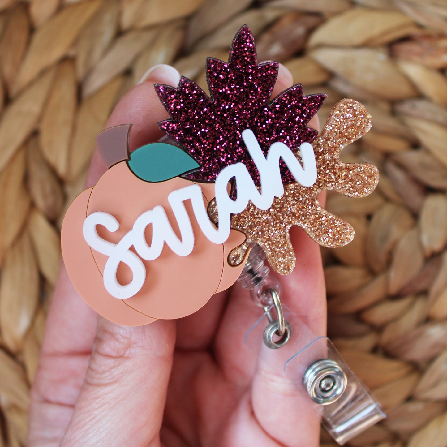 Pumpkin With Leaves Badge Reel