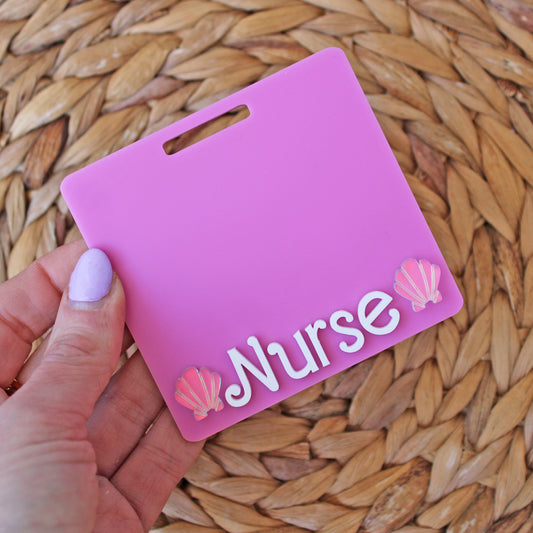 Sea Shell Custom Acrylic Badge Buddy, Extended sizes
