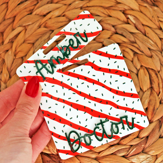 Christmas Cake Custom Acrylic Badge Buddy & Topper, with Extended sizes